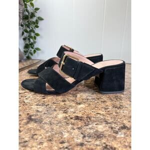 J Crew Penny Slide Strappy Black Suede Heeled Sandals 7 Block Heel Neutral‎
